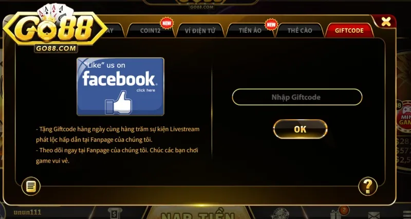 Hướng dẫn nhập mã khuyến mãi code Go88