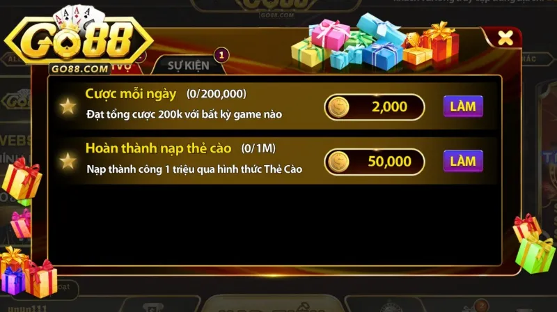 Khuyến mãi go88 tân binh cược 200K mỗi ngày