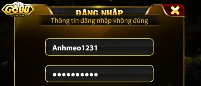 Đăng nhập tại Go88 thất bại