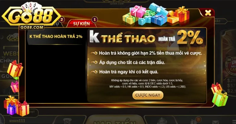 Hoàn trả thể thao khuyến mãi tại Go88