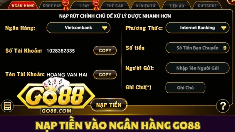 Nạp tiền Go88 qua ngân hàng online