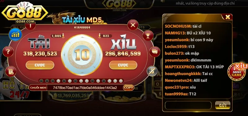 Các loại đặt cược tài xỉu MD5 Go88